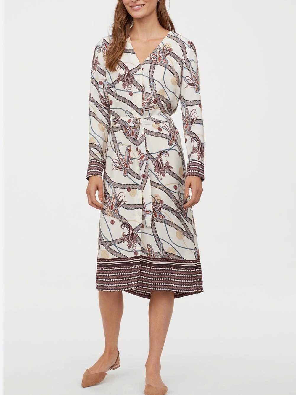 H&M Tie-belt Shirt Dress Paisley
